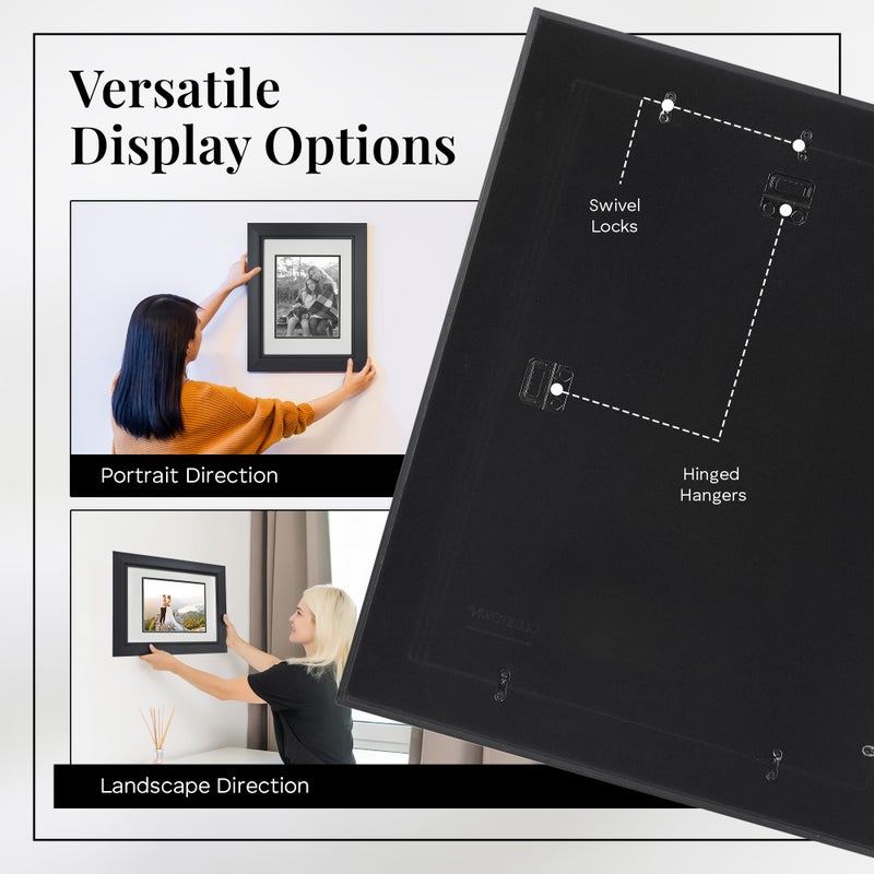 Old Town Designer Picture Frames, 11x14 Picture Frame 2 Pack with Deluxe Velour Back and Removable 8x10 Mat, Photo Frame for Desk or Wall Decor, Made from Post-consumer EPS & Acrylic Glass, Black - Image 5